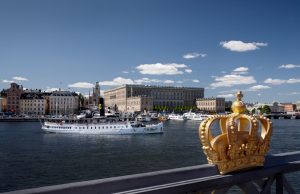 Stockholm with crown in foreground