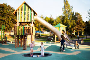 Children playing outdoors in a playground