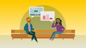 Illustration of people sitting on couch chatting