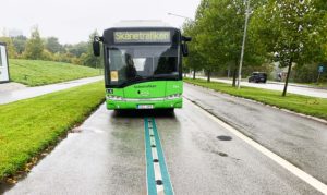 Bus on electric road in Lund
