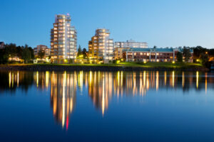 Buildings by the water in Umeå