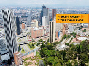 Bogotá from above and text 'Climate Smart Cities Challenge'